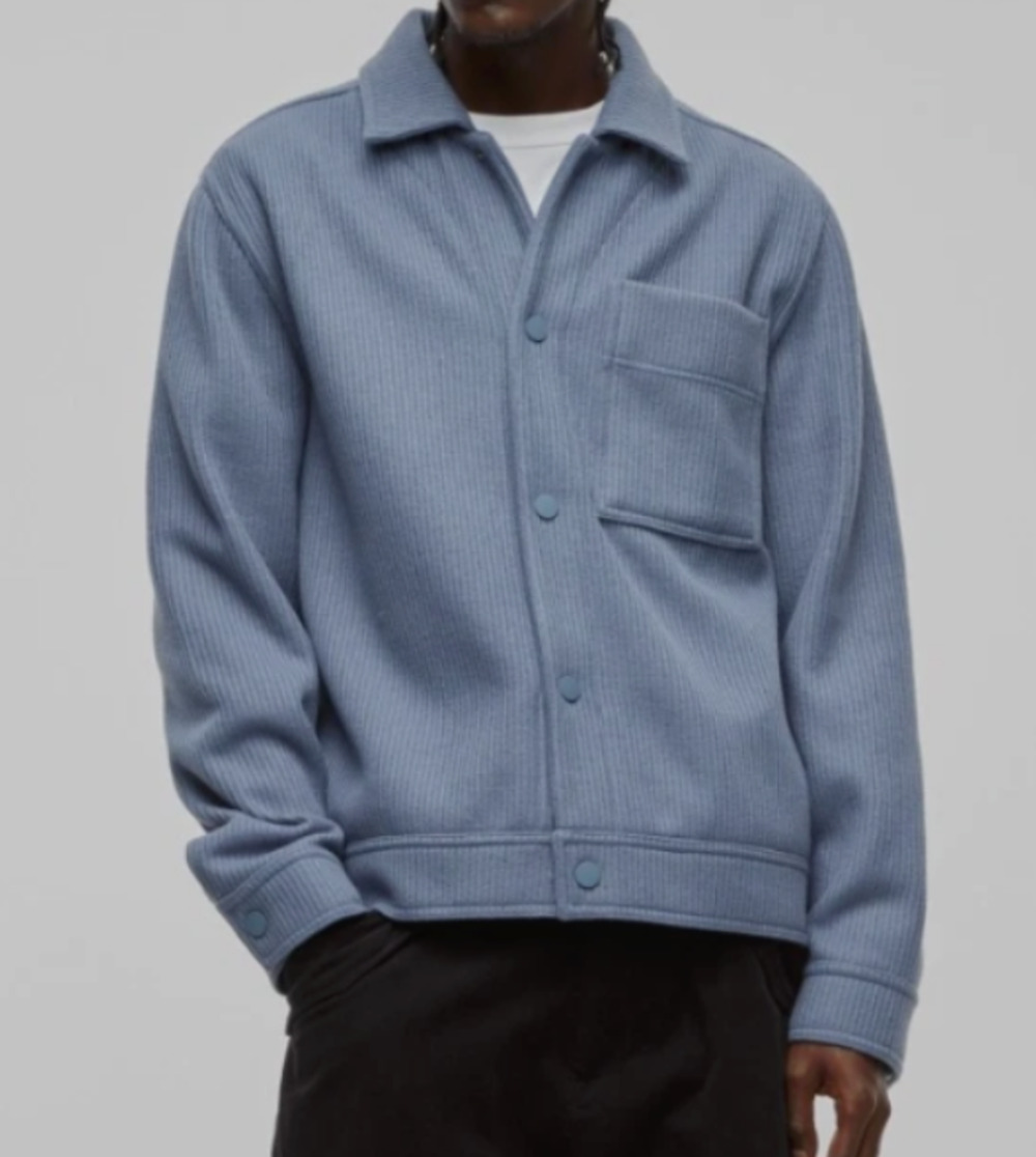Mode of One Mens Long Sleeve Knit Trucker Jacket Blue Asphalt Size M